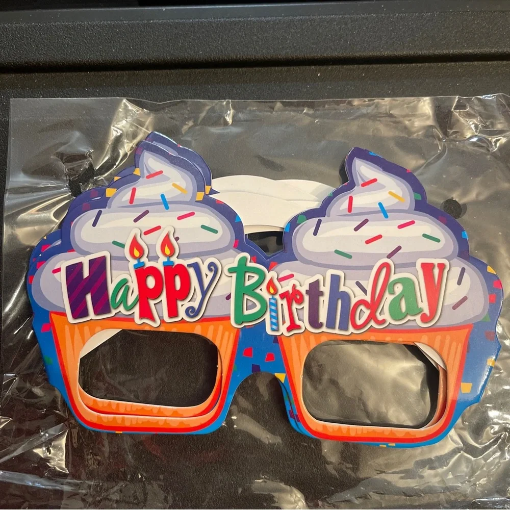12~Colorful Funky Happy Birthday Cake Glasses w/candles party gag gift 6 1/2”
